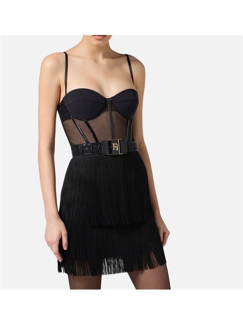MINI DRESS IN TULLE AND FRINGES ELISABETTA FRANCHI | AB82556E2110 Nero